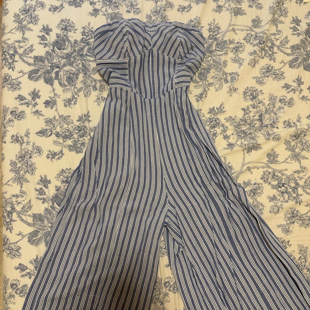 American Eagle Striped Blue Jumpsuit